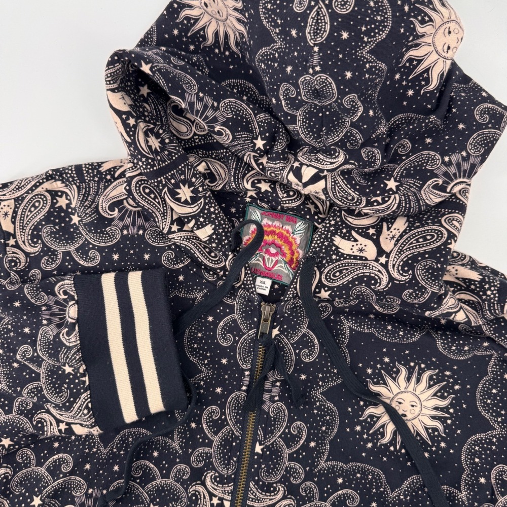 Johnny Was Hoodie Women XXL Navy Celestial Sun Moon Star Paisley Zip Up T41223-8